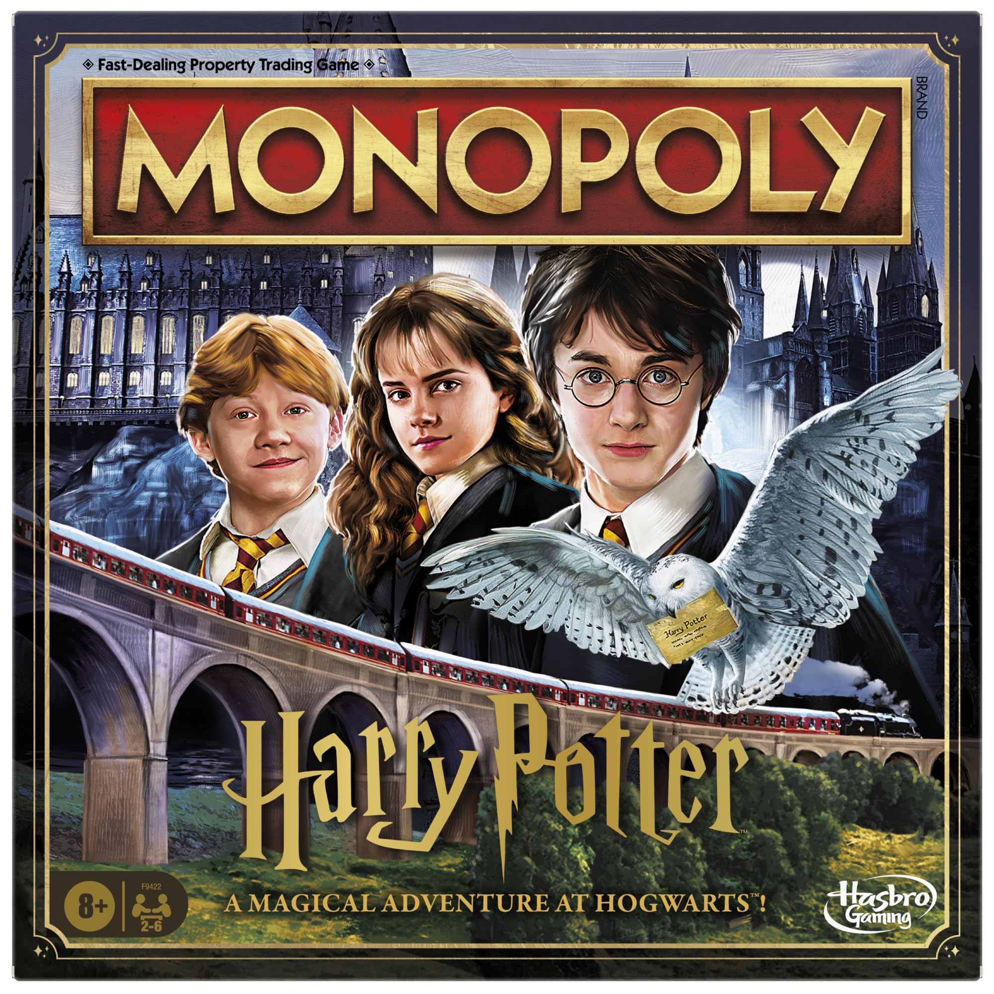 Monopoly Harry Potter Edition Board Game for Kids 8+, Strategy Family Game with Hogwarts Locations, Golden Tokens, House Cards & Owl Post, 2–6 Players