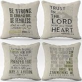 (RB) Inspiring Scripture Art Vintage Throw Pillow Case, 18 x 18 Inch Set of 4,,Christian Decor, Christian Gift, Church Gifts, Inspirational Gift, Pray Room Pillows Cover for Sofa Couch Bed