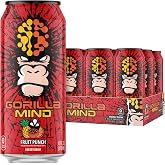Gorilla Mind Energy Drink | 16oz, 12-Pack (Fruit Punch) | Amplified Energy + Focus | N-Acetyl-L-Tyrosine, Alpha-GPC, 200mg Caffeine, Uridine, Saffron | 0 Sugar Or Artificial Colors