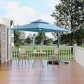 Garvee 10 ft Solar Lights Cantilever Patio Umbrella with Base Included, 360° Rotation Offset Umbrella, Easy Crank & Tilt Adjustment, UV Protection for Backyard, Poolside, Deck