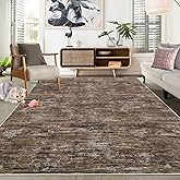 RUGSREAL Living Room Area Rug 9x12 Machine Washable Rug Non-Slip Stain Resistant Modern Abstract Bedroom Rug Contemporary Throw Floor Carpet for Dining Room Solid Area Rug for Home Office, Brown