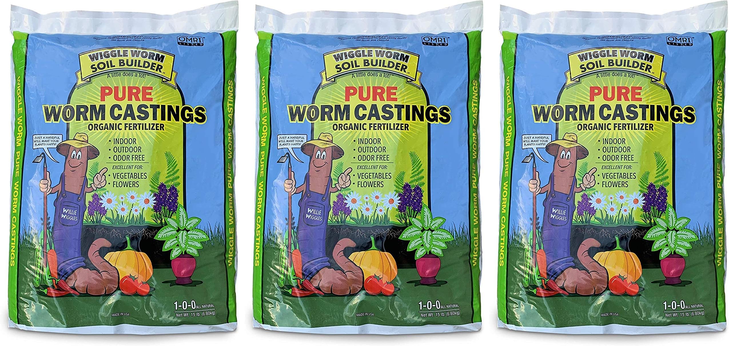 Unco Industries (WWSB15LB Wiggle Worm Soil Builder Earthworm Castings Organic Fertilizer, 15-Pound (Thrее Рack)