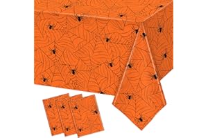 TREWAVE 3 Pack Halloween Spiderweb Tablecloth Rectangular Plastic Spider Web Table Cloth Large Size Table Covers for Home Decor Halloween Party Decorations 54" x 108" (Orange)