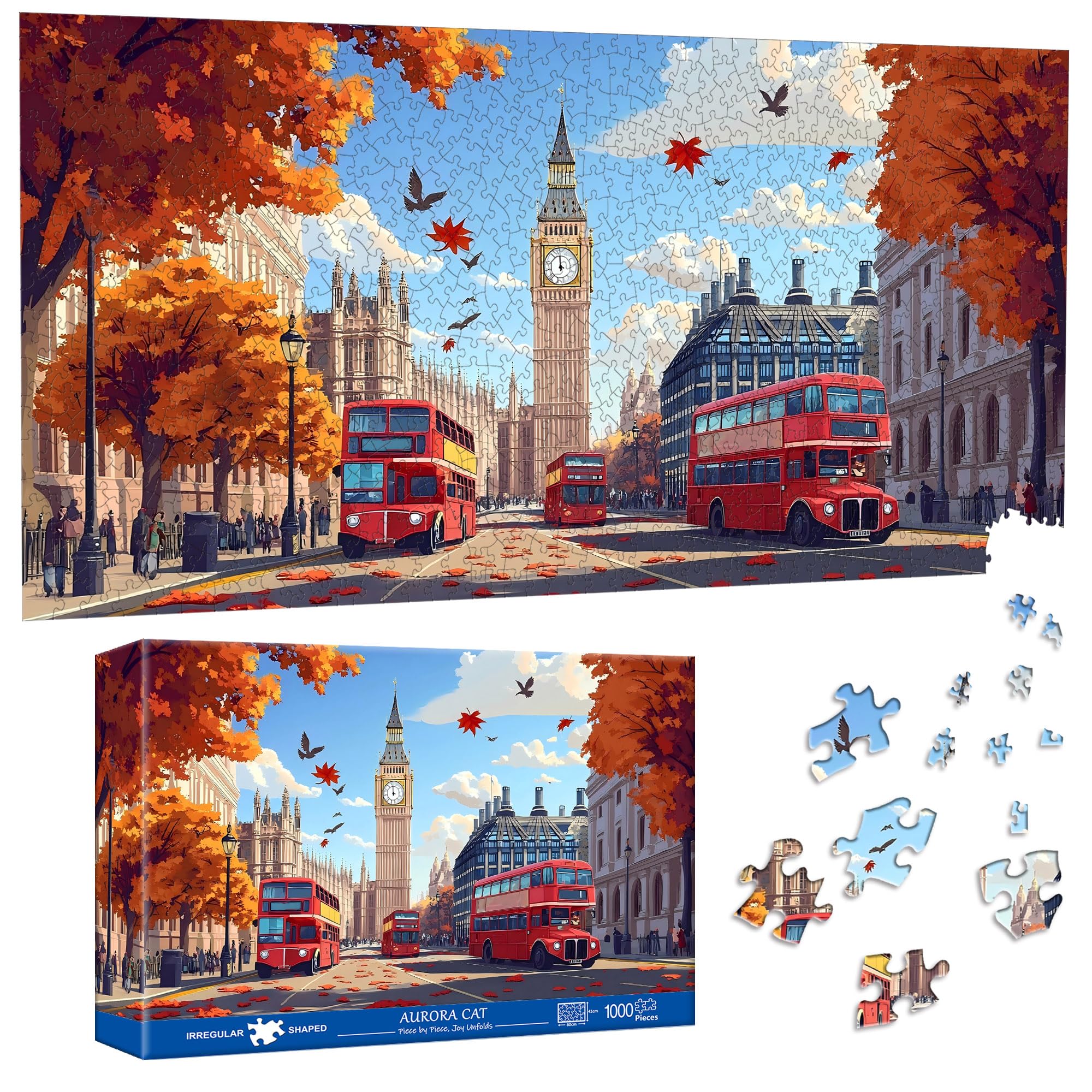 Pavemlo Special Shape Puzzles for Adults 1000 Pieces - BIG BEN STREET VIEW Jigsaw Puzzle Challenging Impossible Puzzle, Unique Home Decor & Game (41x80 cm) for Puzzle Lovers