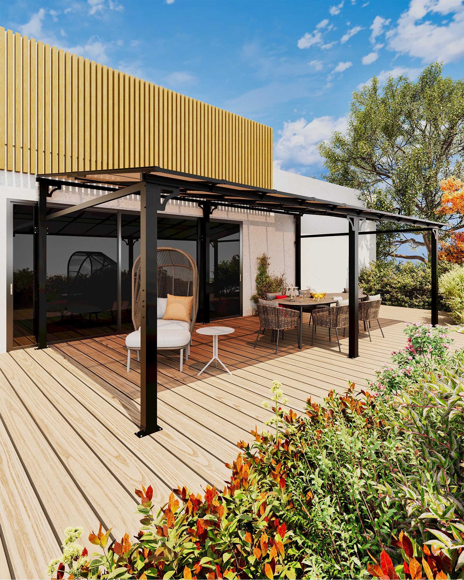 Photo 1 of GarveeLife 12'x20' Upgraded Lean-to Wall-Mounted Gazebo | Polycarbonate Roof & Reinforced Aluminum Frame | All-Weather Slant Hardtop Pergola for Patio, Deck, Backyard