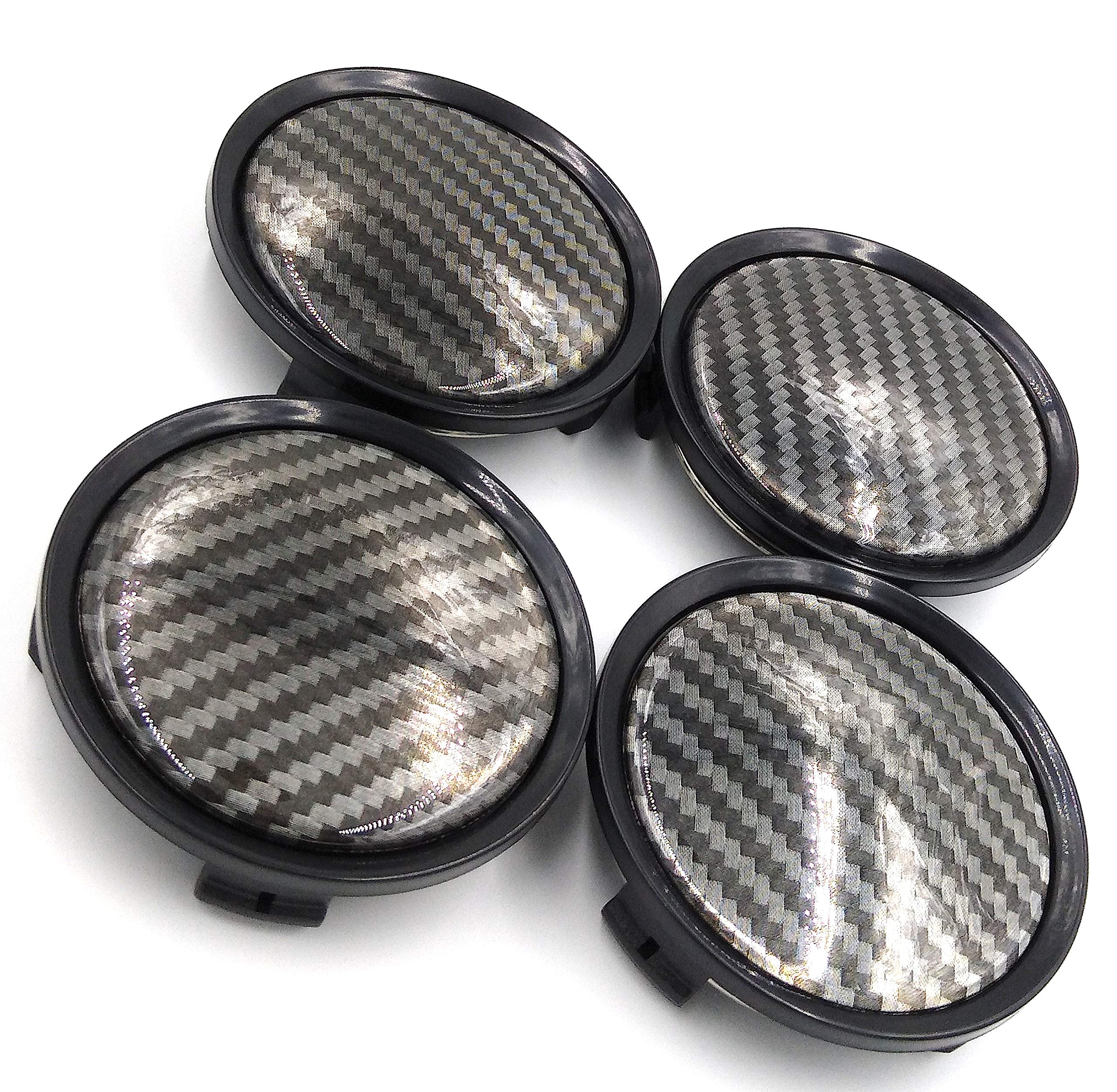 4x Universal Carbon Fibre Effect Car Auto Alloy Wheel Center Hub Caps Covers Set No Logo Plain Emblem 75mm Compatible with Mercedes Benz wheels