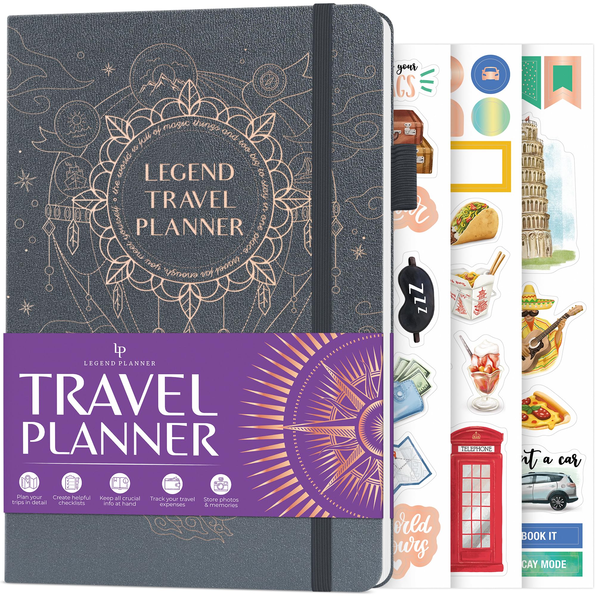 Legend Travel Planner โ Vacation Itinerary Organizer โ Travelling Journal for Women, Men & Couples โ Traveling Log, A5 (Mystic Grey)