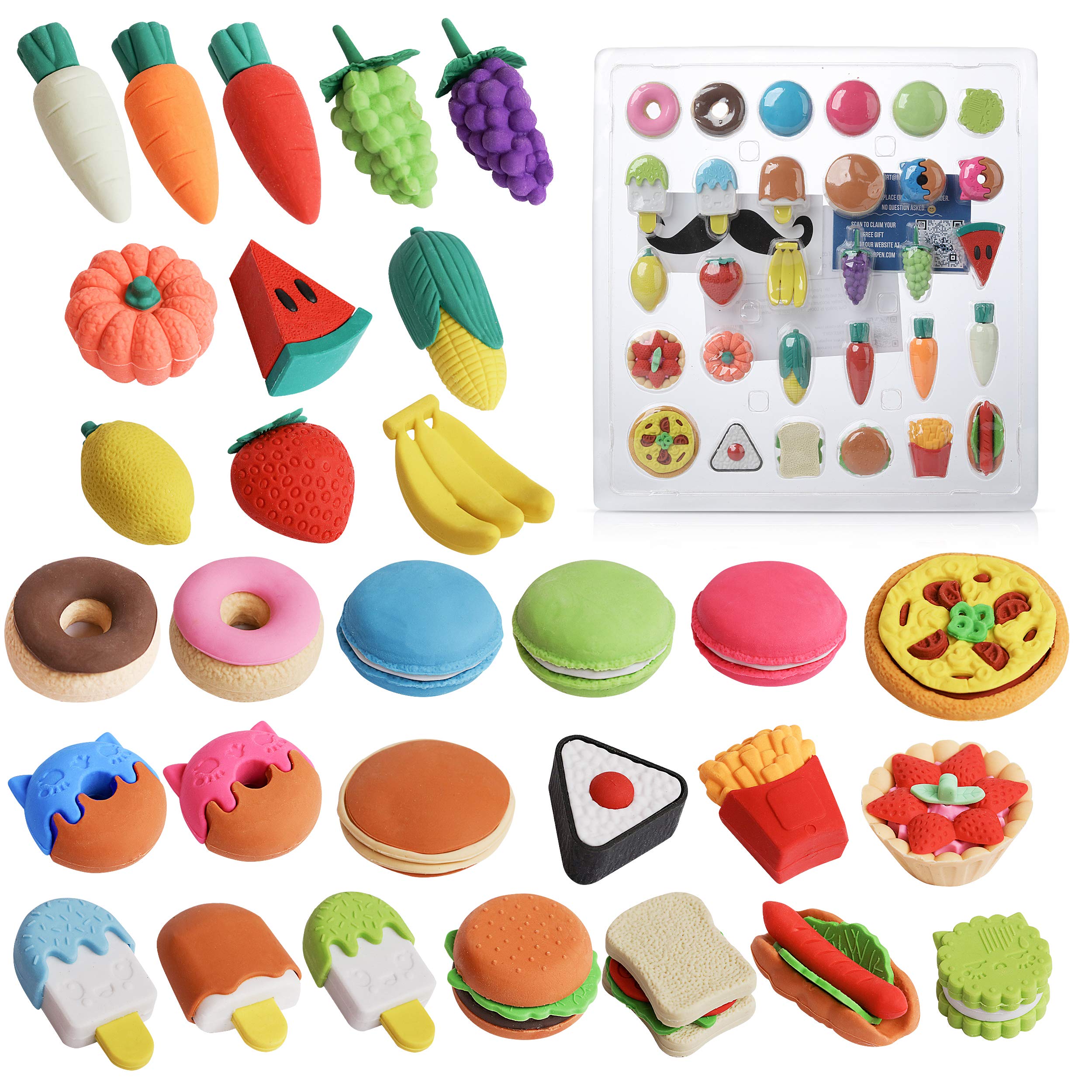 Mr. Pen- Mini Food Erasers for Kids, 30 pcs, 3D Mini Erasers for Kids, Non-Toxic & Safe for Children, No Smudge