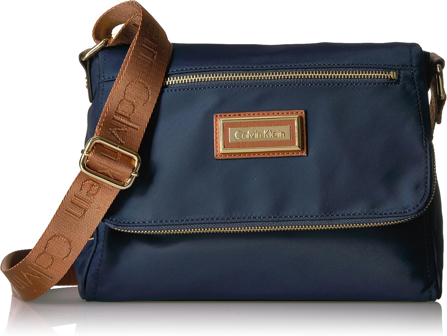 Calvin Klein Nylon Flap Zip Crossbody, Navy Handbags