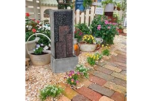 FOUNTJOY Waterfall Garden Fountains Indoor Outdoor 4-Tier Modern Cascading Floor-Standing Water Feature Fountain Decor with LED Lights for Office House Patio Balcony