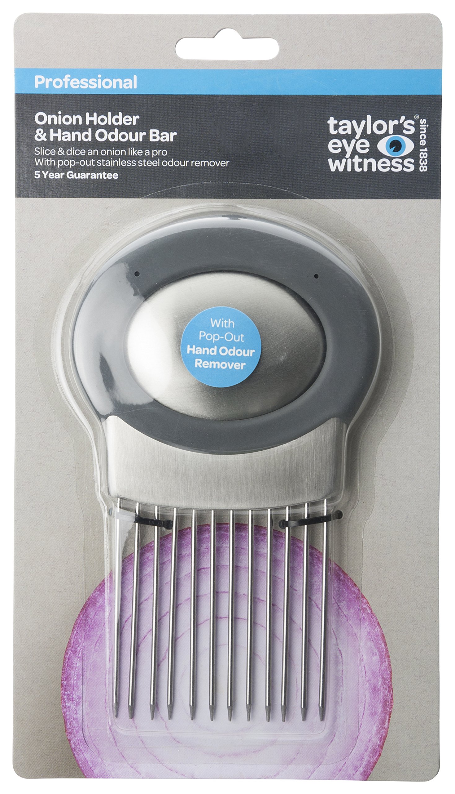 Onion Holder Vegetable Slicer Cutter - Commercial Grade Handheld Stainless Steel Kitchen Tool. Best All-in-One Odour Remover & Chopper for Potatoes Cucumbers Tomatoes and Other Vegetables