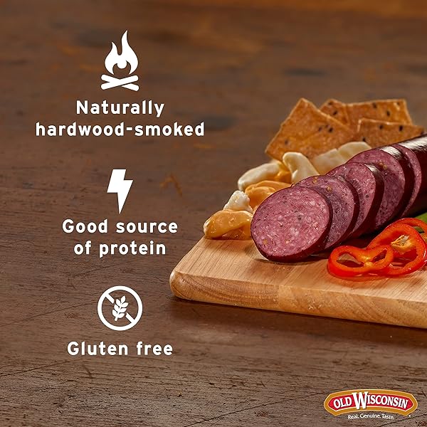 OLD WISCONSIN PREMIUM SUMMER SAUSAGE, 100% NATURAL MEAT, CHARCUTERIE, READY TO EAT, HIGH PROTEIN, LOW CARB, KETO, GLUTEN FREE, ORIGINAL FLAVOR, 8 OUNCE