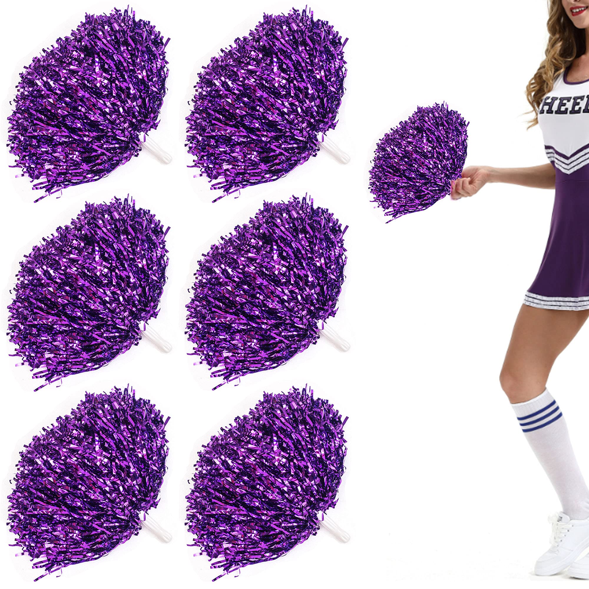 Niuhong Cheer Leader Poms Cheer Ball Metallic Shiny Pom Squad Sports Farben Pom Poms Hand Flowers Bands Pom Mind-Encouragement Colors Pack of 6 Cheer Pom Girl Accessories (Purple)