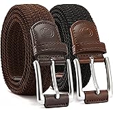CHAOREN Stretch Belt Men 2 Pack - 1 3/8" Braided Golf Belts For Men - Casual Elastic For Pants and Jeans