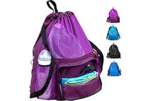 ButterFox Large Swimming Equipment Mesh Bag With Separated Waterproof Dry Compartment, Dry and Wet Separated (Purple)
