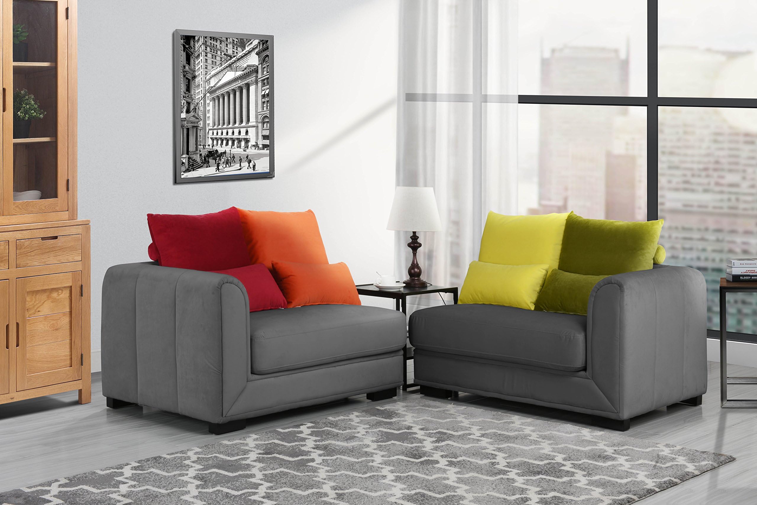 Classic 2 Piece Colorful Velvet Convertible Living Room Sofa, Adjustable Couch (Dark Grey)