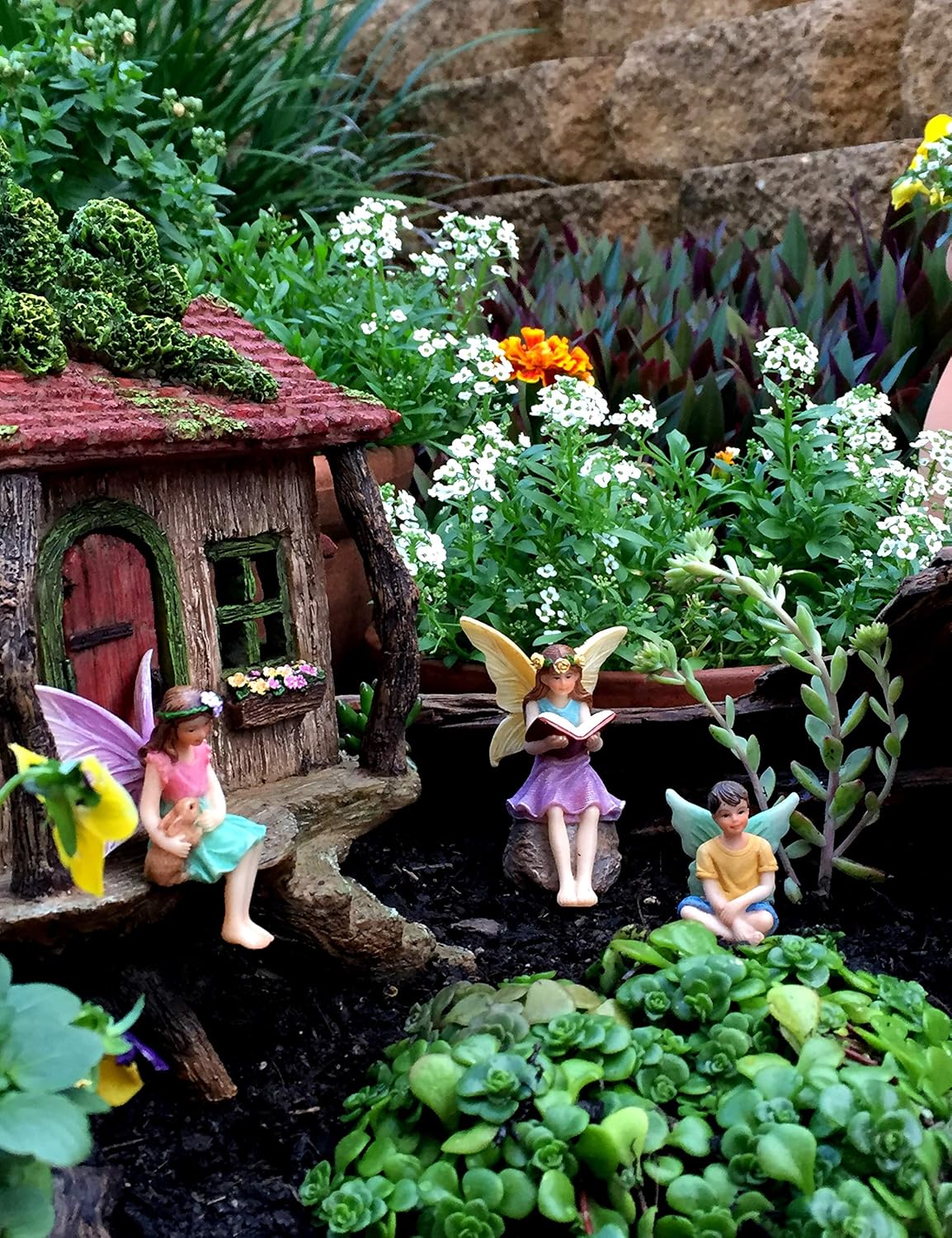 PRETMANNS Fairy House Kit, Fairy Garden Accessories for Outdoor Miniature Village Decor with Three Fairies, House - Image 4