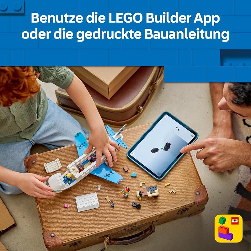 City Passagierjet Spielzeug - Flugzeug Modellbausatz mit 4 Minifiguren und Reisezubehör - Lernspielzeug - Geburtstagsgeschenk für Jungen ab 4 Jahren - 60492