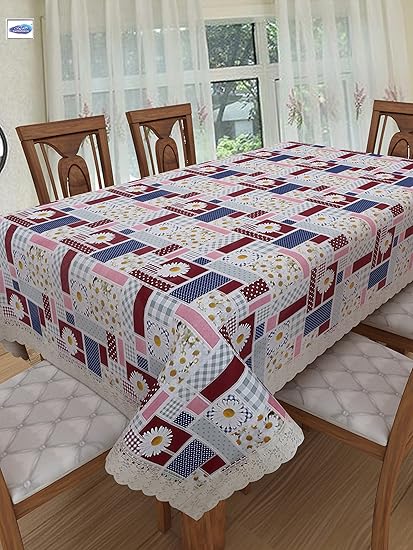 Clasiko 6 Seater PVC Table Cover; Multicolor Flowers & Checks; Anti Slip; 60x90 Inches; 6 Seater