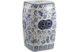 JONATHAN Y TBL1011A Floral Vine 18.5" Chinoiserie Ceramice Square Indoor/Outdoor Garden Stool Bohemian, Coastal, Classic, Cottage, French Country, Traditional, Bathroom, Garden Room, Patio, Blue/White
