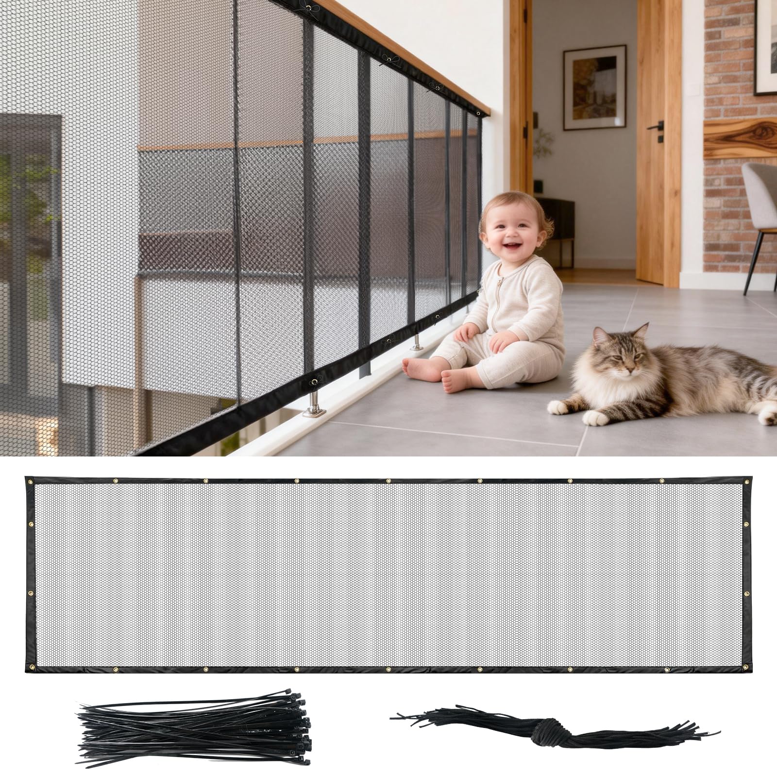Photo 1 of BEBONO Banister Guard Safety Net 15 x 3 ft, Child and Pet Protection for Balcony and Stair, Black