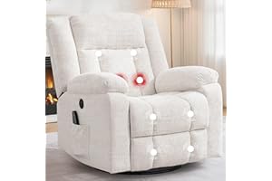 Korser Rocker Recliner, Glider Recliner Chairs for Adults, 360° Swivel Rocking Chair with Massage and Heating, Nursery Chair with Storage and USB Charging for Living Room, Bedroom, Nursery