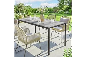 Outsunny Outdoor Dining Table for 4-6, 59" Rectangular Outdoor Patio Table with Metal Legs, Wood-Effect Top for Garden, Backy