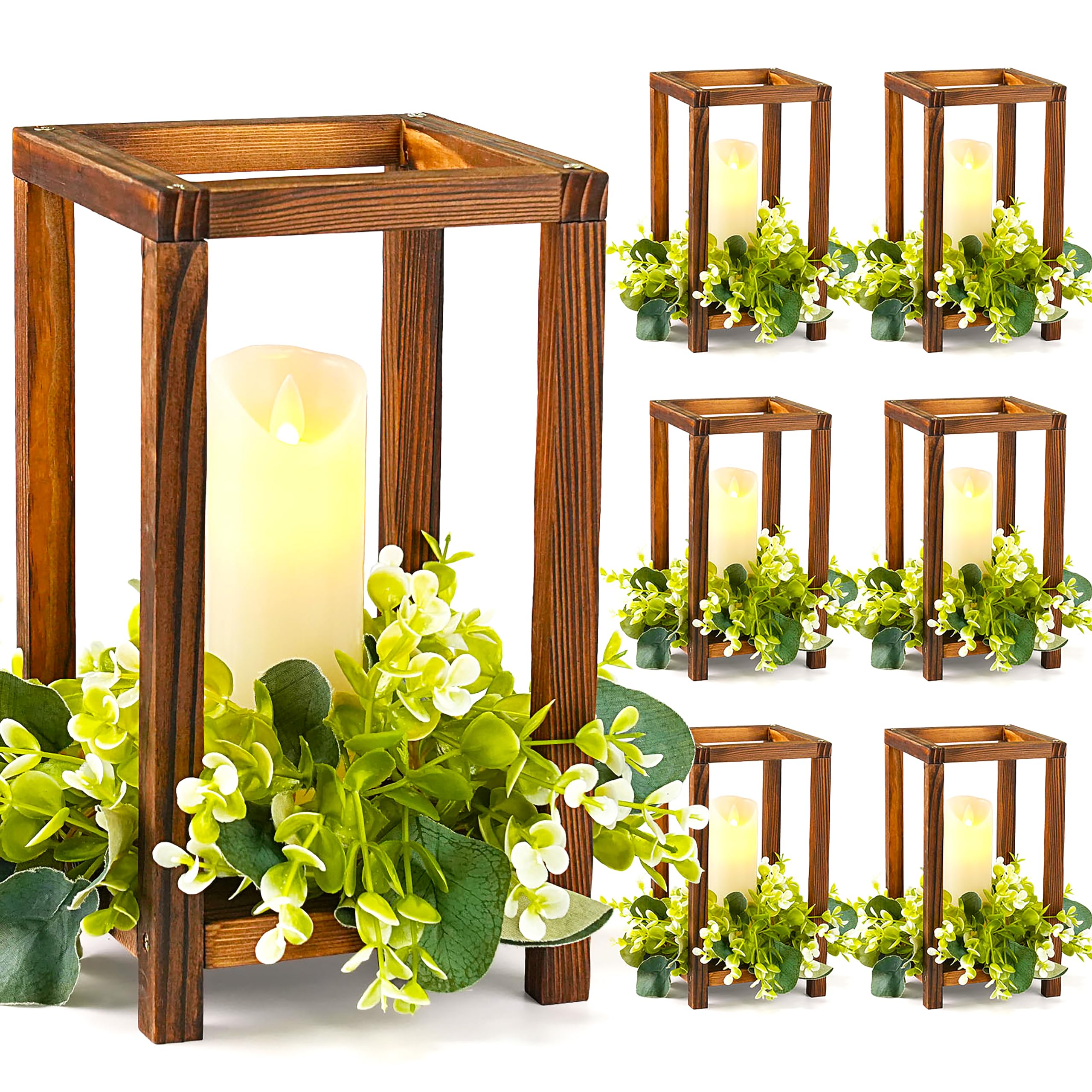 Photo 1 of Neoflavie 6 Set Wooden Wedding Lantern Centerpiece, Lantern Candle Holder for Farmhouse Candle Lantern for Table Fireplace, Perfect for Table Decoration & Country Barn Weddings(No Candles & Flowers)