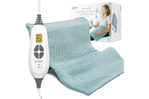 Pure Enrichment PureRelief Ultra-Wide Microplush Heating Pad - 20” x 24” XXL Size & 6 Heat Settings for Temporary Neck, Shoulder & Back Pain Relief - Moist Heat Option & Machine Washable (Sea Glass)