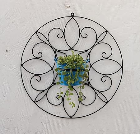 Green Gardenia Iron Spanish Round Wall Bracket/Wall Planter Small with Metal Bucket-Light Blue