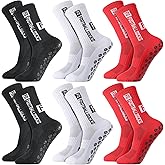 GGSTDDUP 6 Pairs Grip Soccer Socks for Men Anti Slip Athletic Socks Non-Slip Sports Football Basketball Socks with Grip Pads