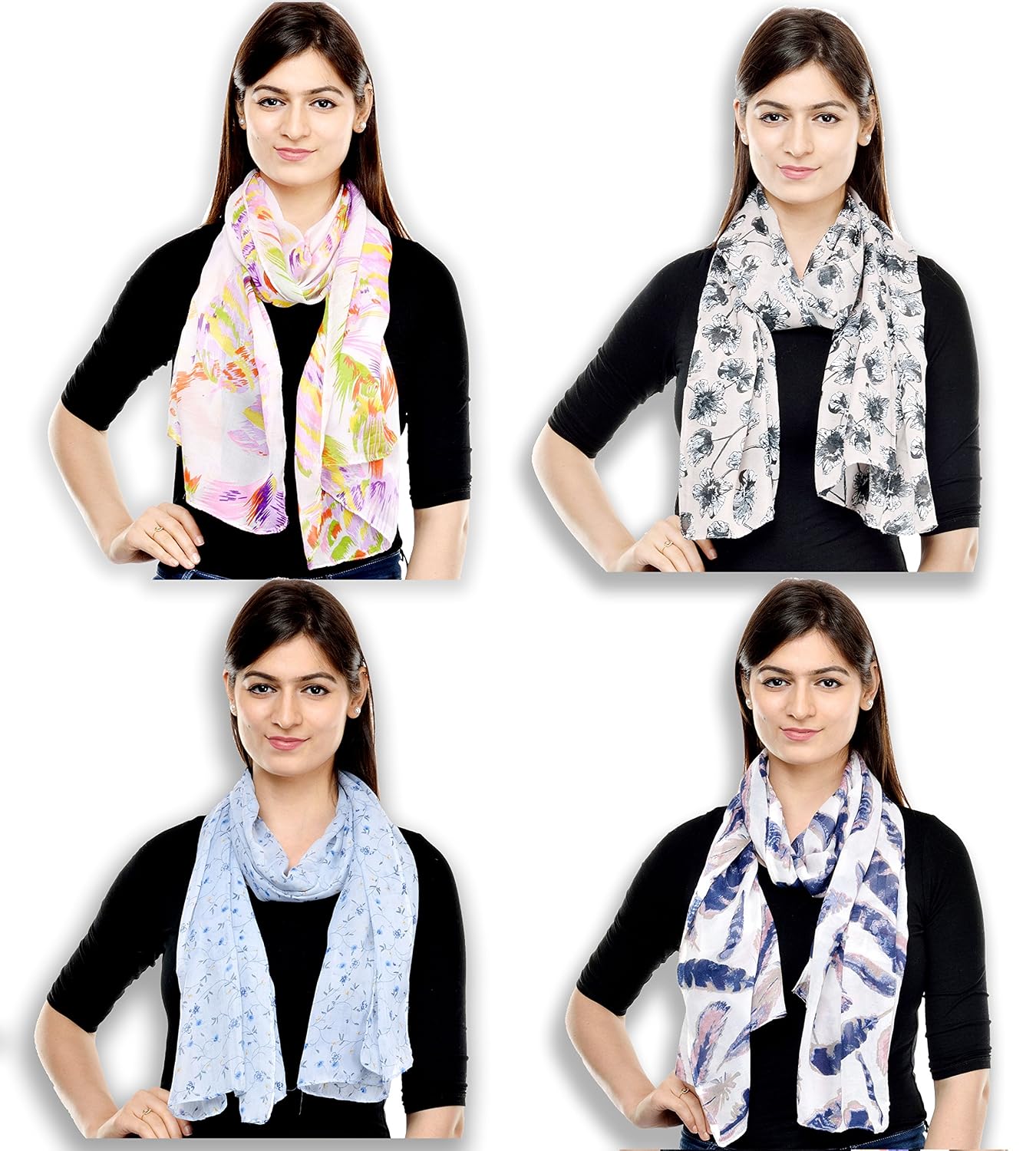 weavers villa women's poly cotton scarf combo (multicolour, medium)