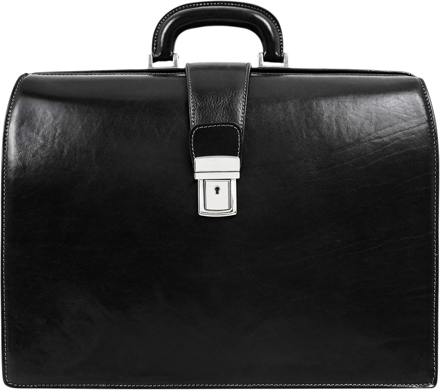 Leather Lawyer Briefcase for Men Italian Attache Doctor Bag Black