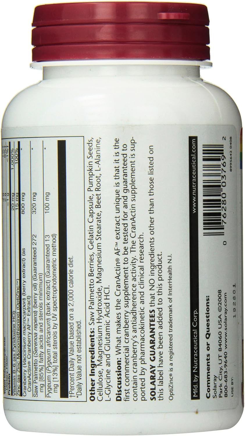 Solaray Pygeum and Saw Palmetto with Cranactin Supplement (90 CT): Health & Personal Care