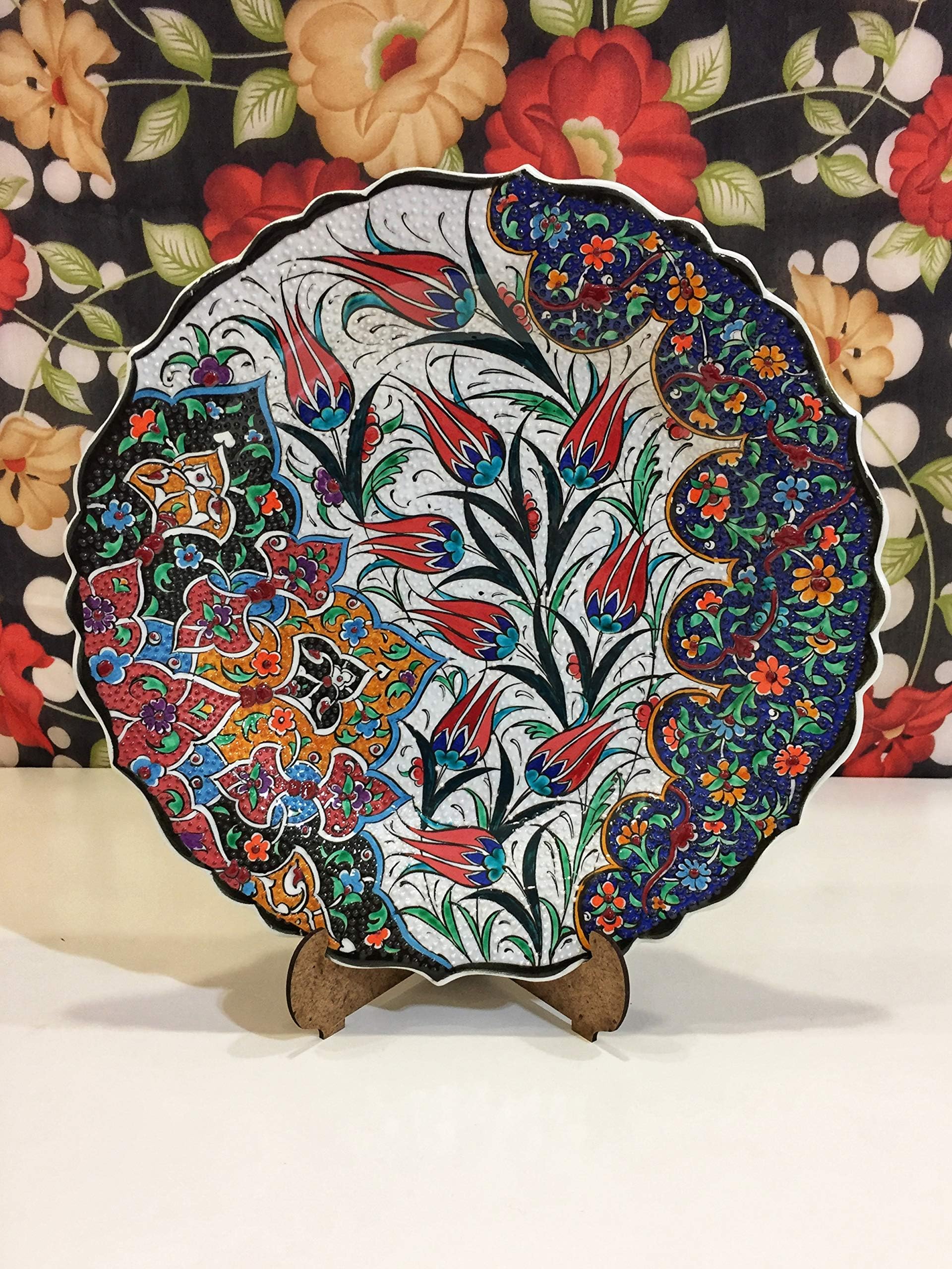 IstanbulArtWorkshop 12'' Hand Painted Decorative Ceramic Plate For Wall Hanging,Wall Decor Plate,Turkish Plate,Colorful Embossed Ceramic Plate