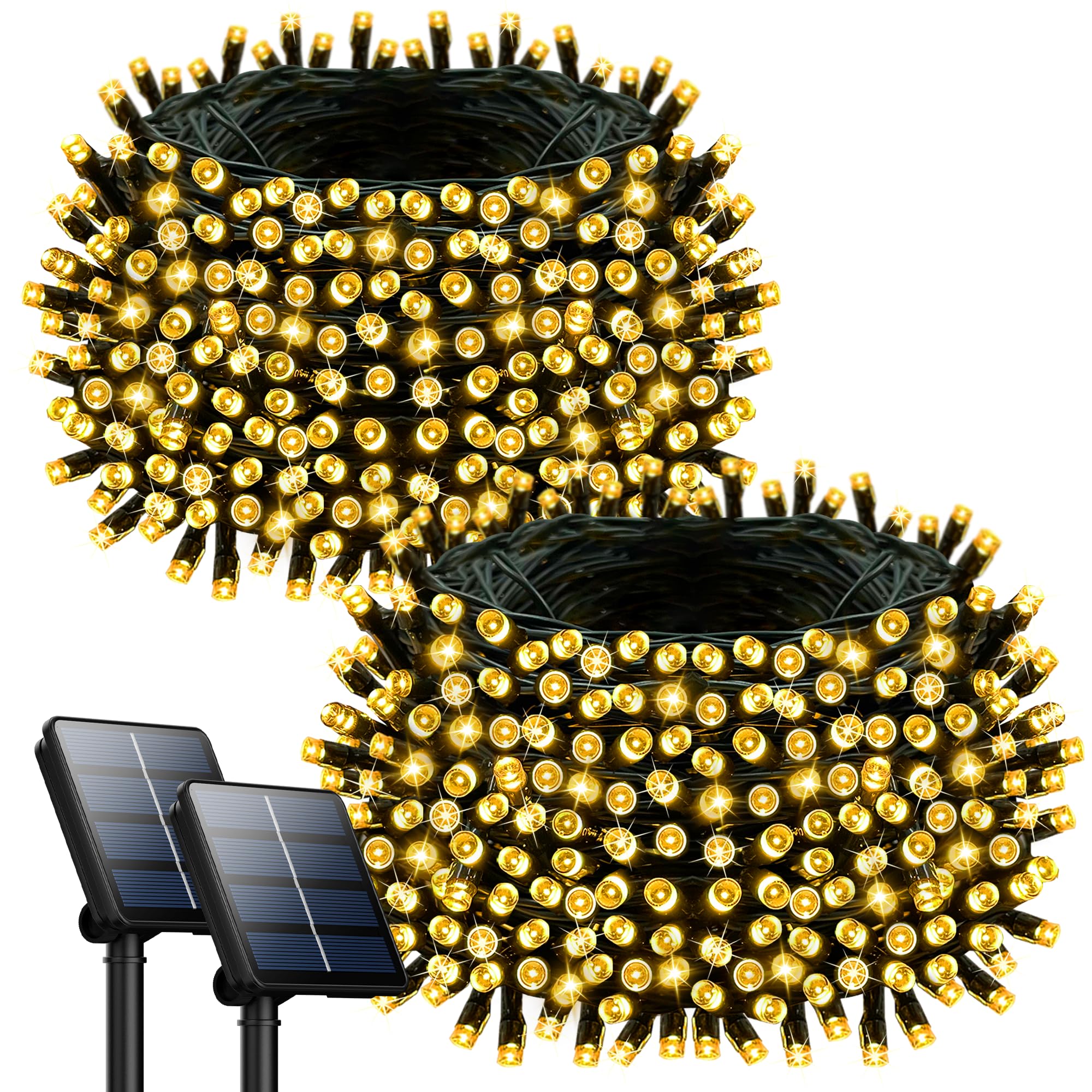 Photo 1 of Selarlyt 2 Pack 200LED Solar Christmas Lights Outdoor, 72FT Solar String Lights with 8 Lighting Modes, IP65 Waterproof Solar Lights Outdoor for Xmas Garden Party Tree Decor, Warm White