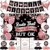 Holkcog Rude That You'Re Leaving But Ok Banner, Farewell Party Decorations | Going Away Gifts Signing Guestbooks Cards With Black Pink Glitter Perfect for Office Coworker Retirement Goodbye Party Decor