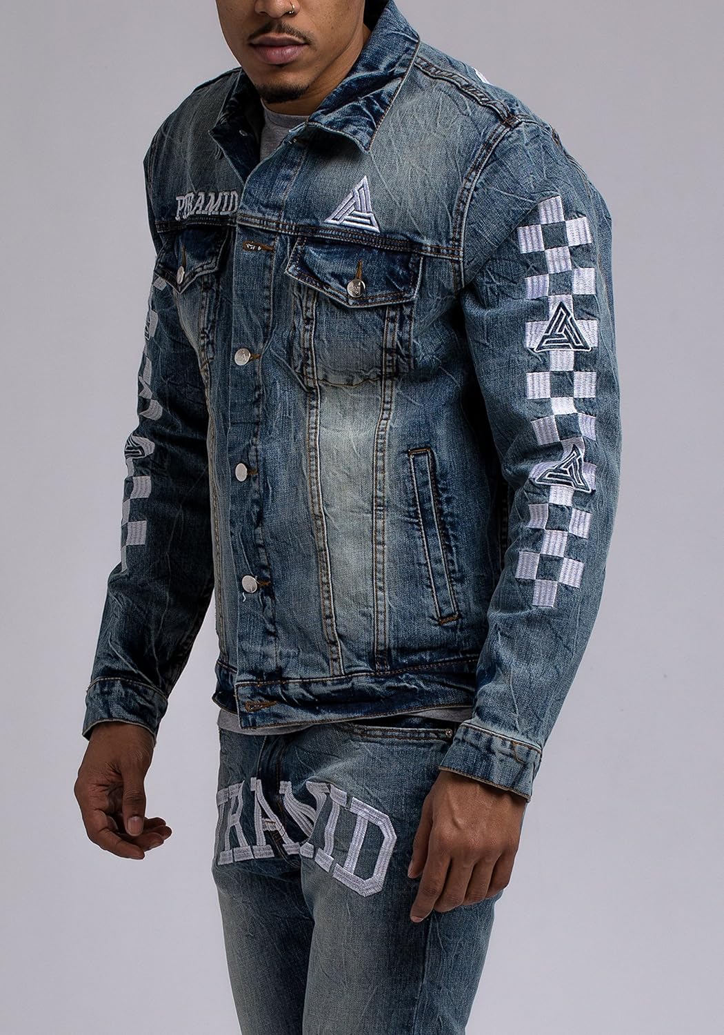 black pyramid checkered denim jacket