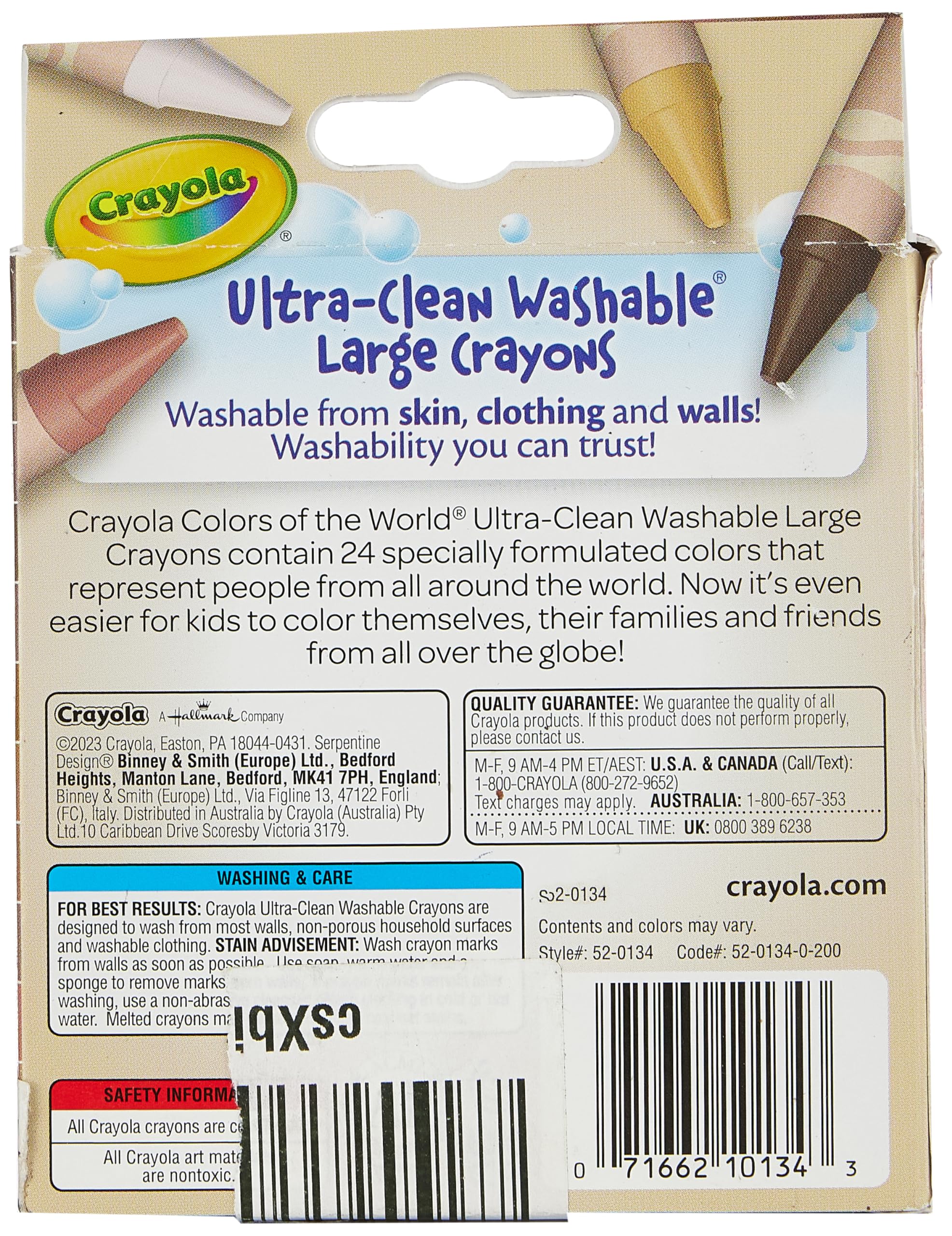 Crayola 24 Ct Large Ultra-Clean Washable Crayons, Colors of the World