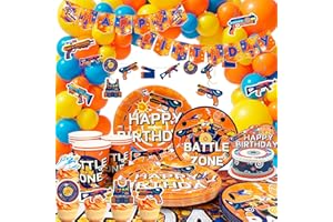 Dart War Party Decorations Supplies, 16 Guests Dart War Birthday Decorations Tableware Dart Cupcake Toppers Banner Balloons D