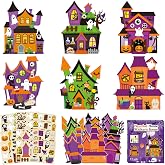 CY2SIDE 12 Set Halloween Haunted House Scene Sticker DIY Art Craft for Kids | DIY Spooky Haunted House with Ghost Bat, Make Your Own Halloween Stickers, Halloween Party Game Activities, School Rewards