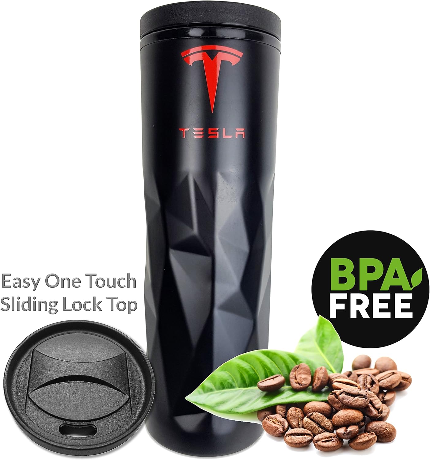 TESLA Travel Mug Coffee Tumbler Ultra Lightweight Metallic Black 15