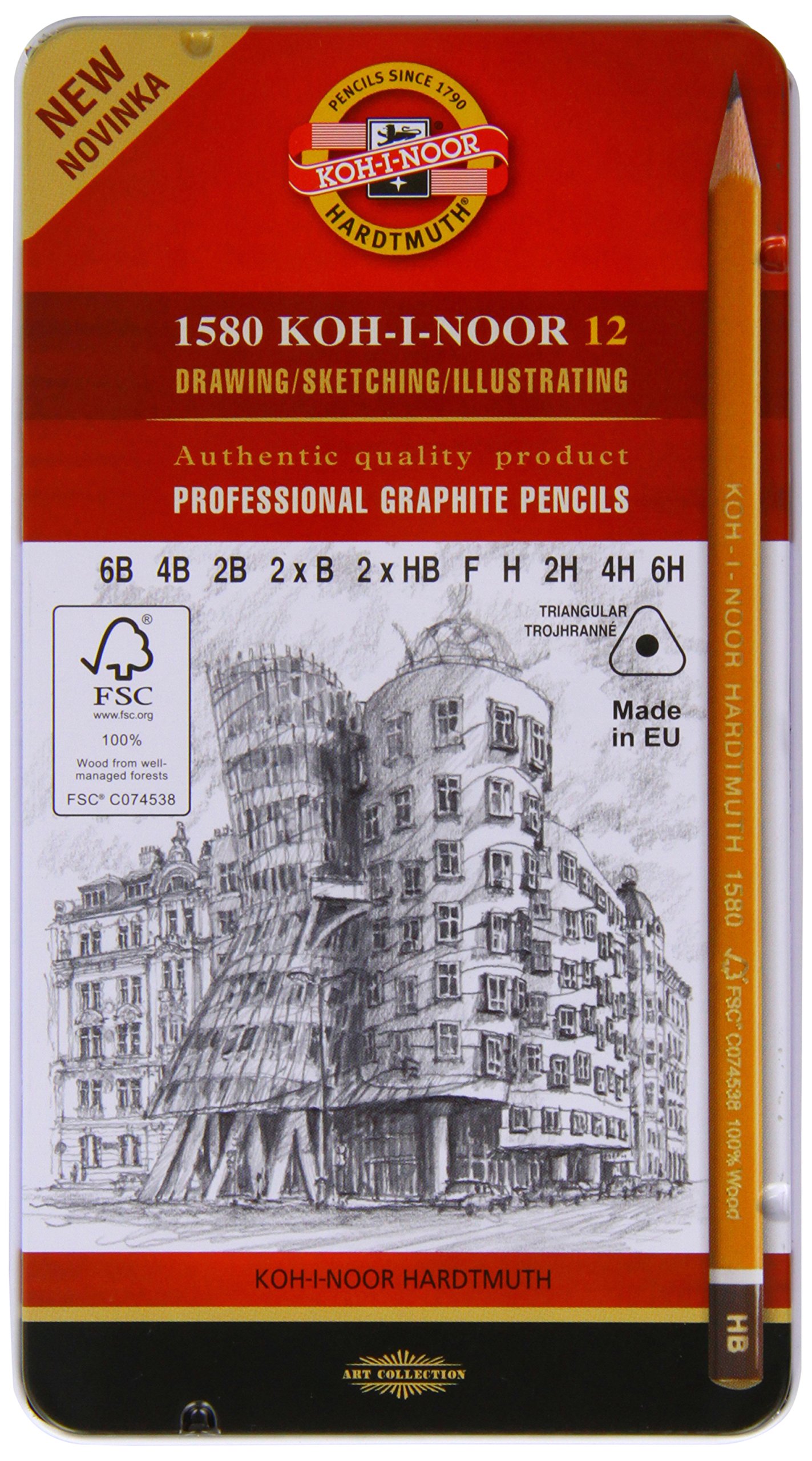 KOH-I-NOOR 6B-6H Triangular Graphite Pencil (Pack of 12)