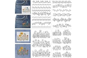 CRASHOT Water Soluble Stabilizer for Embroidery - Flower Stick & Stitch Embroidery Paper Wash Away, Floral Lace Frame Hand Sewing Embroider Patterns for Jean Bag T-Shirt (4 Sheets)