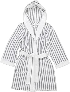 Linum Home Textiles Terry Stripe Hooded Unisex Bathrobe, White/Black