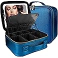 MOMIRA Travel Makeup Bag Cosmetic Bag Makeup Organizer Bag with Lighted Mirror, Adjustable Brightness in 3 Color Scenarios, Waterproof Makeup Train Case, Gift for Women - Phantom Blue