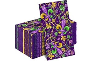 Kochorie 100 Pieces Mardi Gras Party Napkins Disposable Masquerade Fleur De Lis Napkins 7.8 x 4.3 Inches New Orleans Paper Cocktail Decorative Napkin for Carnival Masquerade Party Holiday Supplies
