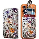 DEENAKIN for MagSafe Wallet,3 Card Holder With RFID Blocking, Slim Magnetic Wallet for iPhone 17/16/15/14/13/12/11 Series with Cute Trendy Floral Designs for Women/Girls, Marble Pressed Flowers