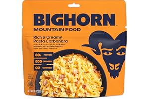 BIGHORN Mountain Food Rich & Creamy Pasta Carbonara - premium freeze dried meals for backpacking food - dehydrated camping food for backpacking meals - 2 servings