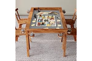 LYNSLIM Board Game Table, 65"x 39" Solid Wood Dining and Gaming Table with Removable Table Top, Seats 4 to 6 Players with 58in x 34in Play Area, Includes Play Mat, Detachable Cup Holders & Trays